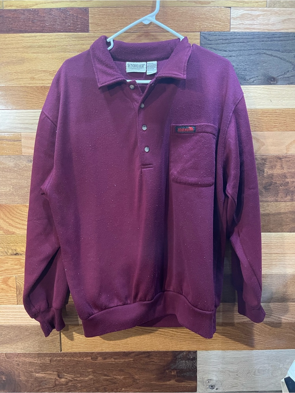 Mens Sz L Vintage Windbreaker Burgundy Snap-Front Fleece Pullover